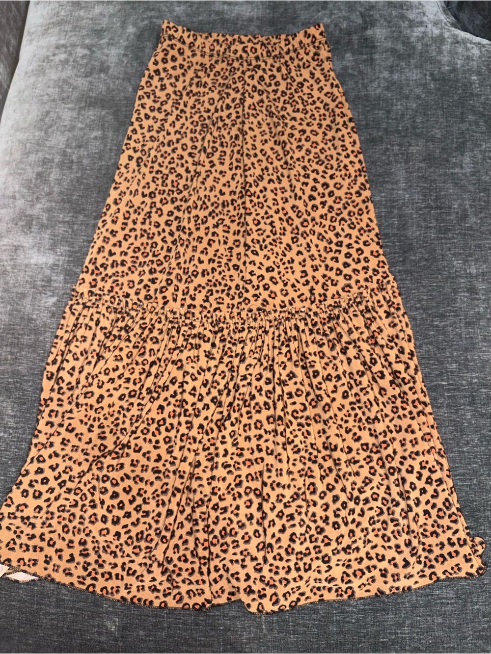 Leopard Print Tiered Maxi Skirt in Tan